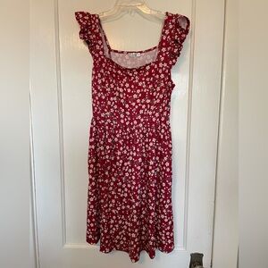 Maroon Floral Knee Length Summer Dress - Medium